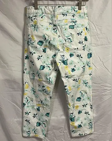 Charter Club Women’s Jean Bristol Capri White Teal Blue Flora Flowers Sz 6 NWOT