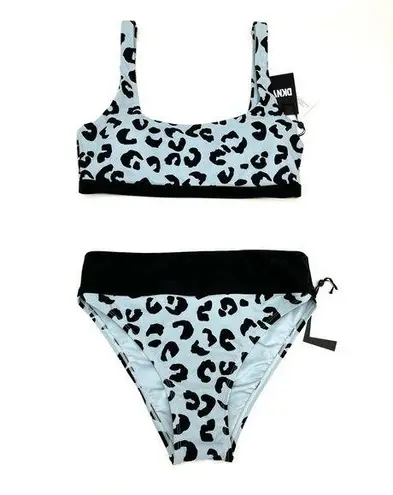 DKNY  Leopard Print Blue & Black High Rise Swim Bikini Top & Bottom XS / Small