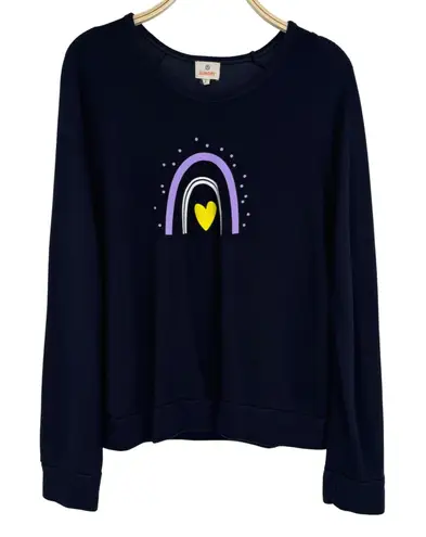 Sundry Rainbow Heart Sweatshirt Size Large Navy Graphic Pullover Crewneck Cozy
