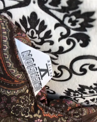 Vintage 70s 80s Dimension V Sheer Brown Pink Paisley Knee Length Skirt Midi S