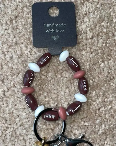 Football Bead Bracelet Wrist Keychain Leather Tassel Key Ring Bag Accessories