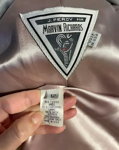 Marvin Richards J. Percy by Vintage dyed fox Fur 100% Lambswool Coat One button 100% Satin Lined oversized 60’s-50s silver fox fur collar