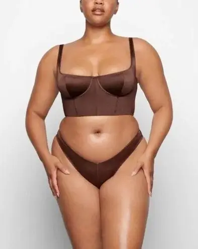 SKIMS Corset Womens XS Stretch Satin Bustier Cocoa Brown Cropped Balconette