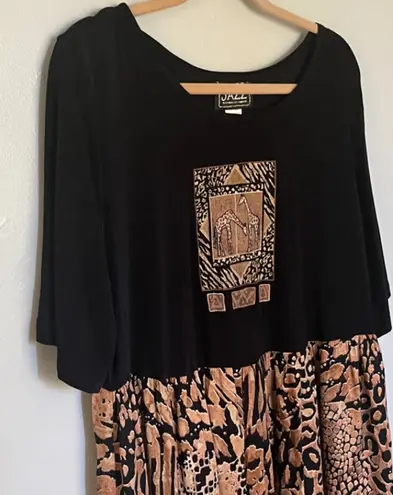 Vintage More Jazz Giraffe Print Dress Size 14 Black