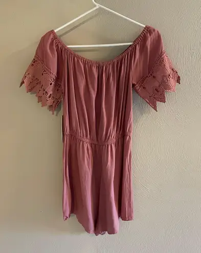 Iris Pink Lace Short Sleeve off the Shoulder Romper NWT