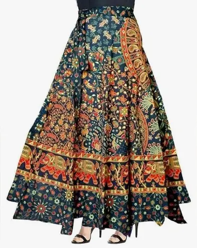 Women’s Colorful Elephant Cotton Jaipuri Sanganeri Print Maxi Skirt One Size Orange Size undefined