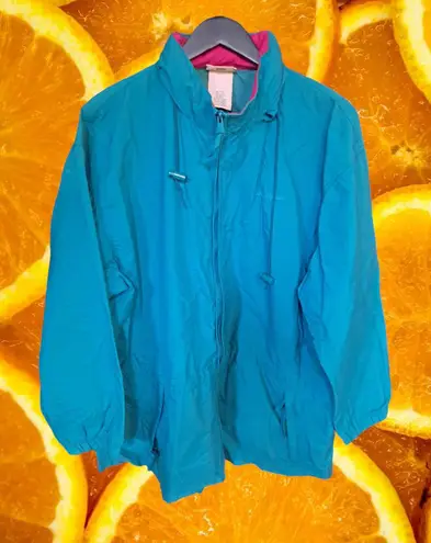 VTG Cottage Essentials Blue/Green Full Zip Lightweight Jacket Hidden Hood XL Blue