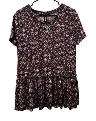 Agnes & Dora Geometric Paisley Short Sleeve Relaxed Ruffle Tee Top Size L