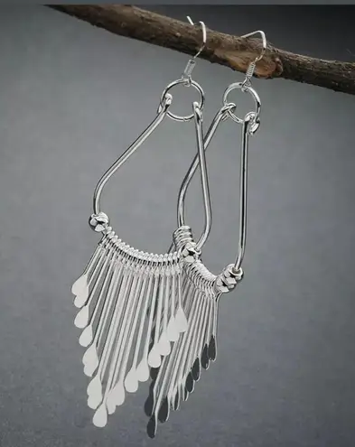 925 Silver Shooting Star Rhinestone Long Tassels Drdop Hook Dangle Earrings