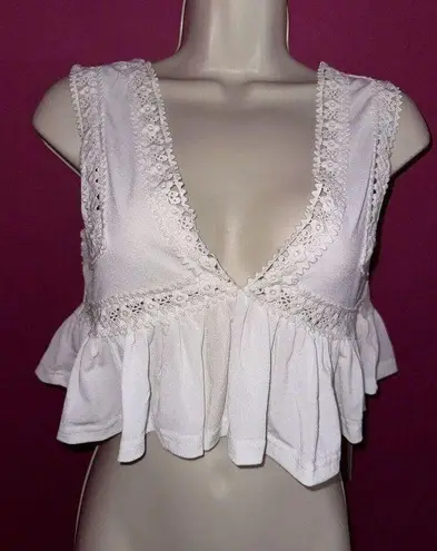 Cider V Neck Lace Ruffle Crop Top Nwt Women’s Size S B39