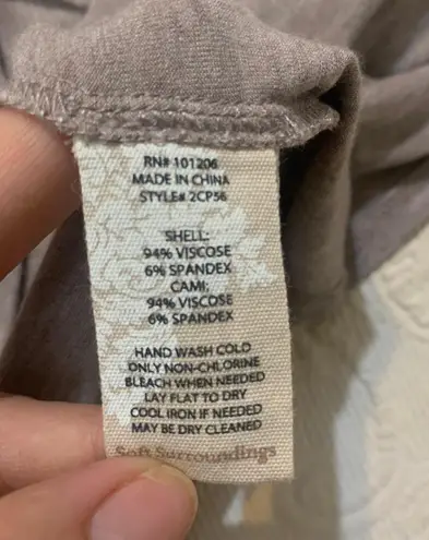 Soft Surroundings Beige Rolled Collar V-Neck Long Sleeve Soft Stretchy Blouse