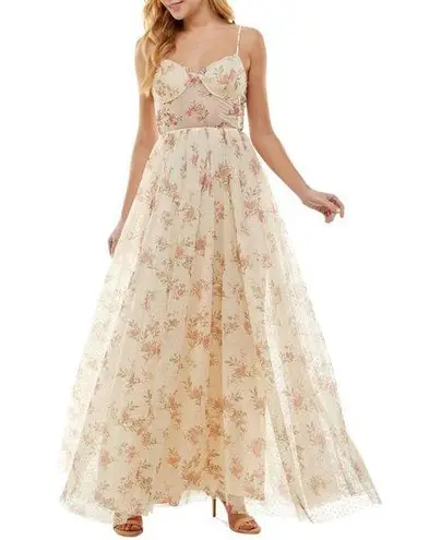 NEW City Studio Floral Dot Corset Maxi Gown in Light Yellow Size undefined
