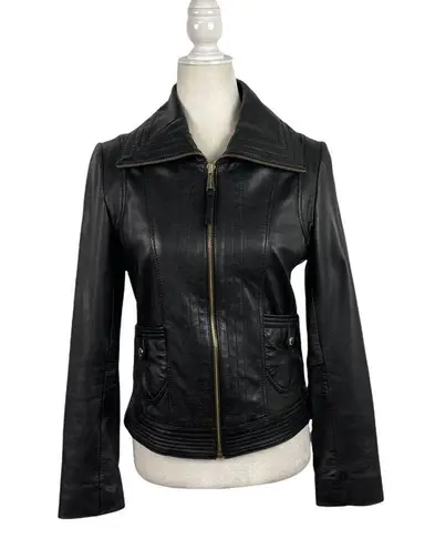 Michael Kors Missy Wing Collar Black Leather Moto Jacket Size XS $695