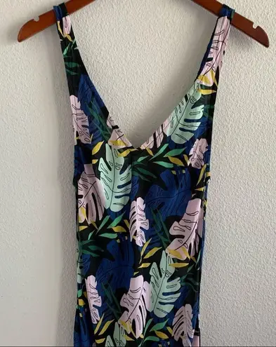 Aila Blue Tropical Floral Palm Maxi Vacation Dress Extra Small