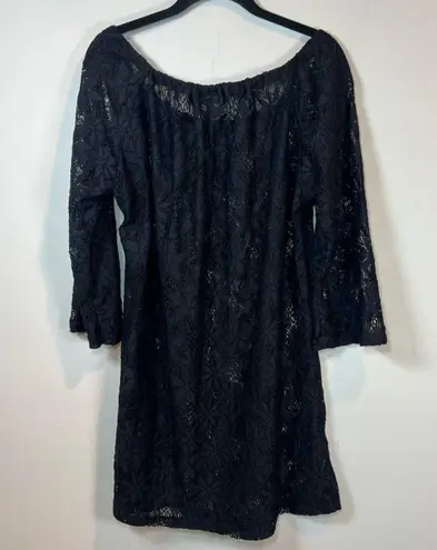 J. VALDI Womens Floral Crochet Lace Tunic Swim Cover Up Dress Black NEW Sz Large