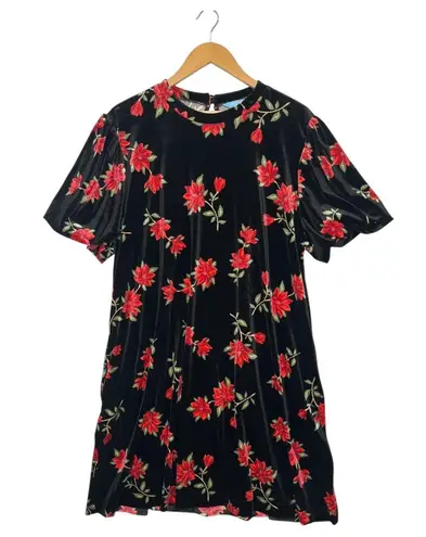 Draper James Dress Womens 2XL Black Red Floral Velvet Bubble Sleeve Cocktail