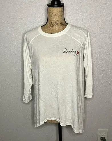 Mate the Label NWOT White Long Sleeve Raglan Sisterhood Tattoo Flowy Top sz S/M