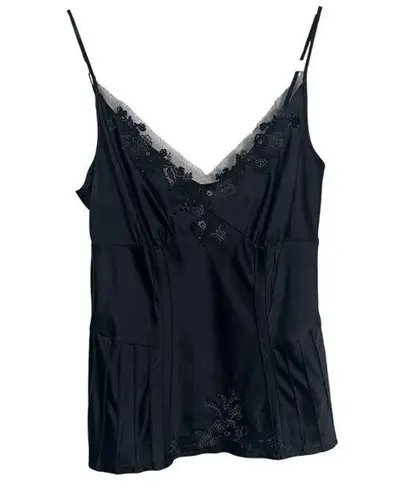Arden B Y2K Black Silk Lace Trim Cami Tank Top Medium