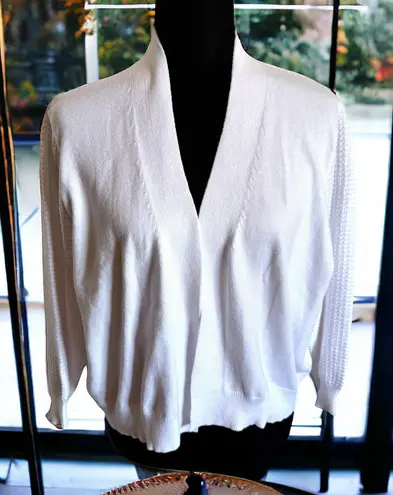 Grace Karin Womens Cardigan Sz 2XL White Cropped Textured 3/4 Sleeves NEW