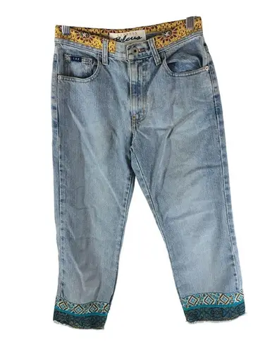Express Bleus Womens Jeans Vintage Y2K Capri Cropped Geometric Hem 1/2 Blue