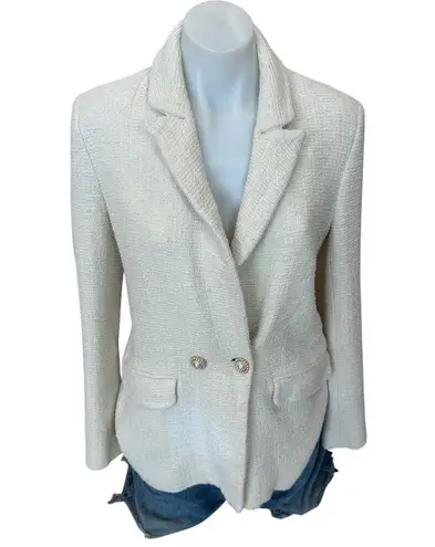 Maje White Tweed Blazer SMALL Tailored Cotton Boucle Quiet Luxury Designer $600