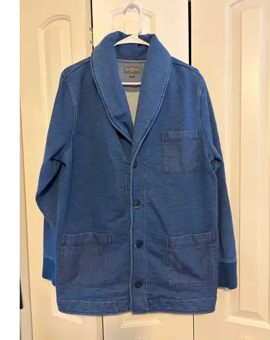 LL Bean Signature Womens Shawl Collar Cardigan Sweater Jacket Slim Fit Blue L Size L