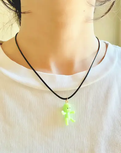 Handmade Kawaii y2k funny funky style neon green baby PU leather unisex necklace💚👶🦋🌀