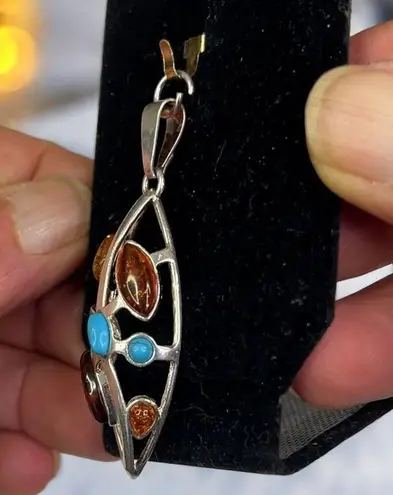 Galmorous Women's Silver Pendant With Multiple Baltic Amber Colored Stones Orange