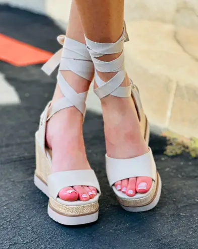 Soda Nude Lace Up Wedge