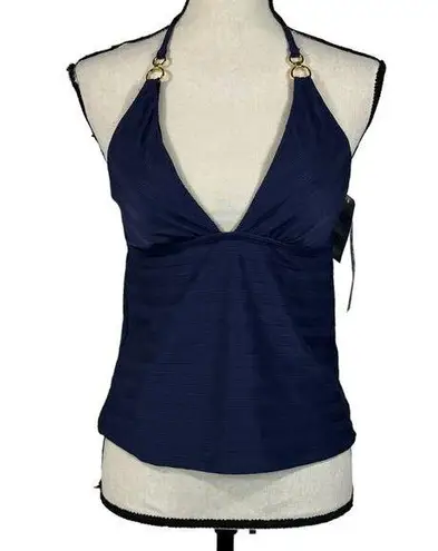 La Blanca SZ 14 Linea Costa Swim Tankini Top Tie Halter Padded Indigo Navy Blue