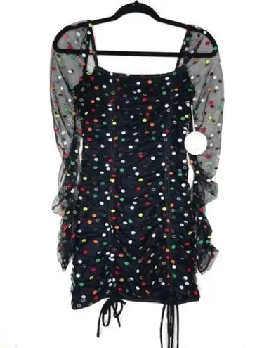 Camila Coelho  Kiana Mini Dress in Black Multi, Polka Dot, Rainbow Dots. Size XS