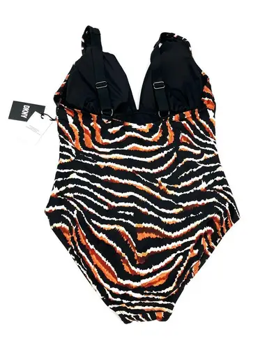 DKNY  TIGER BLACK Plunging Animal Print One Piece Black & Brown Swimsuit NWT 8