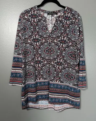 Jasmine & Julianna Women's Blue & Brown Boho Floral Mandala Top