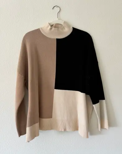 THML Cream black tan turtleneck mock neck color block sweater - M