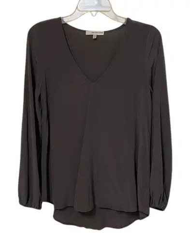 Lavender Brown Gray Silk V-Neck Blouse Top Womens Size Extra Small Minimalist - Image 1