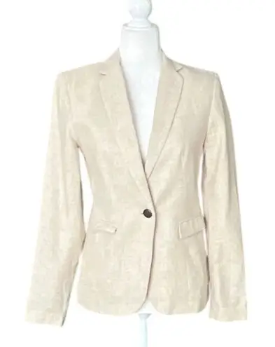 British Khaki One Button Woven Linen Structured Blazer Women's Size XS Light Tan