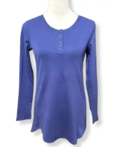 Isaac Mizrahi Henley T-Shirt Long Sleeve 3 Button Navy Blue Women's XS NWT