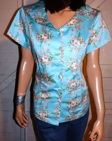 Voodoo Vixen Baby Blue Floral Blouse XL NWT