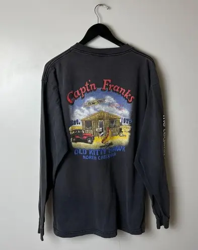 Vintage 90s Captn Franks T Shirt Black XL Extra Large Graphic Tee 100% Cotton