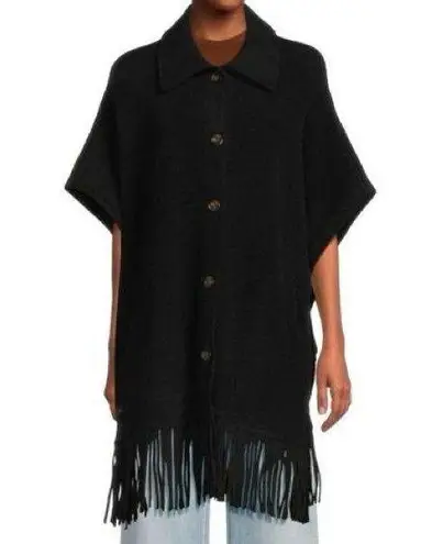 NVLT Mink Eyelash Fringe Hem Cape Black XS