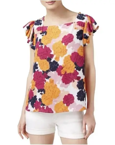 Maison Jules NWT Womens Floral Print Flutter Sleeve Top Blouse - Sz XXS
