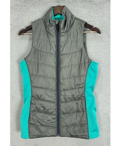Oakley Women's Small Vest Gray Green Quilted Puffer Fleece Outdoor Hiking Active