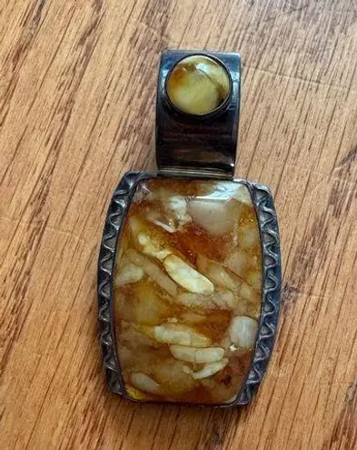 Jay King Sterling Silver multi colored butterscotch Amber pendant 2"