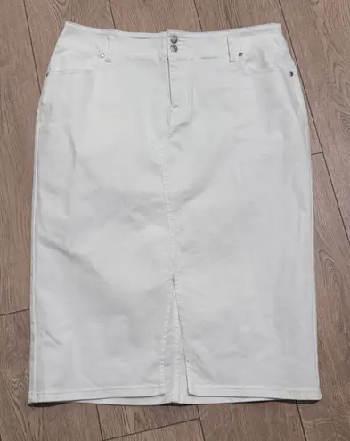 Ophelia Roe White Denim Midi Skirt 2X Plus Size Straight Pencil Jean Stretch NEW