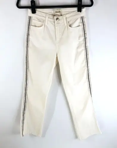 L'Agence Nadia Cropped Straight Jeans White Silver Tuxedo Stripe Stretch 25