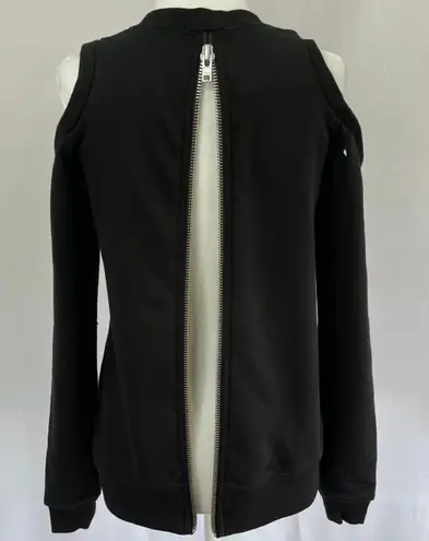 Central Park West New Distressed Cold Shoulder Zip Back Los Feliz Sweatshirt Black