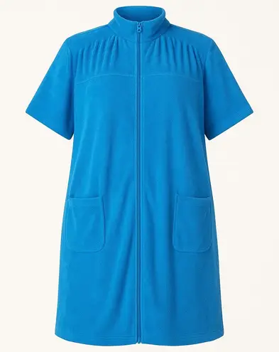 The Vermont Country Store Women Zip Front Terry Lounger Blue 2X Soft Cotton Robe