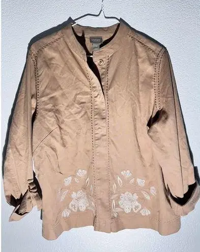 Chico's embroidered tan jacket