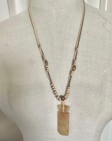 Vintage Boho Jasper Cat Totem Pendant Necklace on Braided Cord