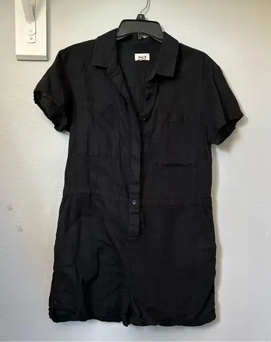 Pact Women's Size medium black The Harbor Short Romper organic cotton shortalls